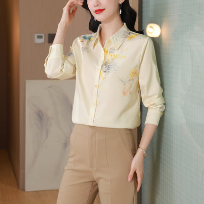 Women's Collared Floral Print Shirt Blouse Tops