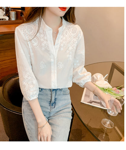 Women's V Neck Lace Tops 1/2 Sleeve Blouse - LAI MENG FIVE CATS