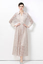 Women's Polo Collar Long Sleeve Lace Maxi Dress