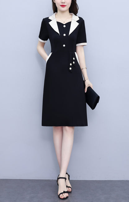 Women's Short Sleeve Pocket Work Office Suit Dress - LAI MENG FIVE CATS