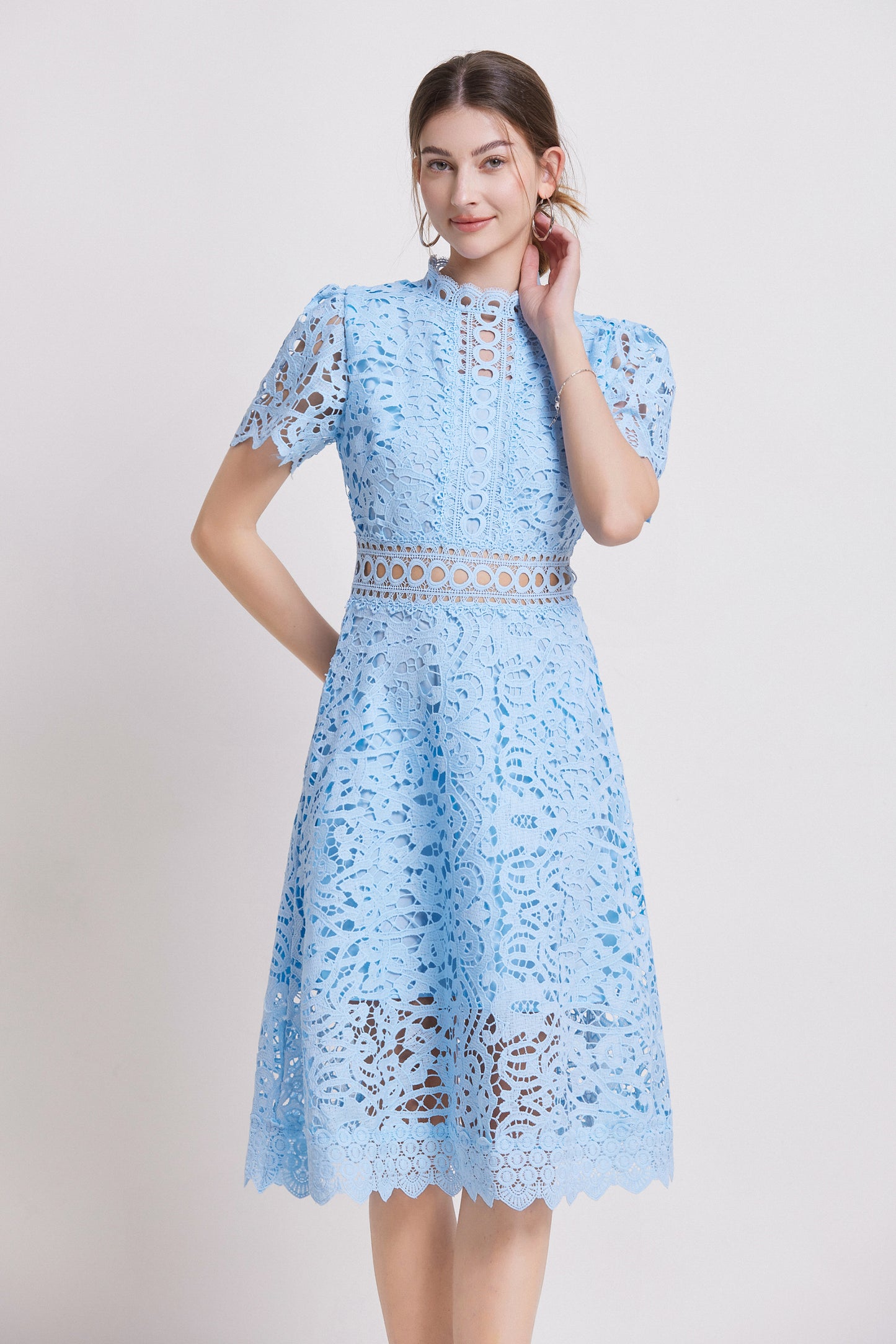 Women's Elegant Lace Hollow Midi Dress