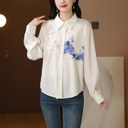 Women's Collared Floral Print Shirt Blouse Tops