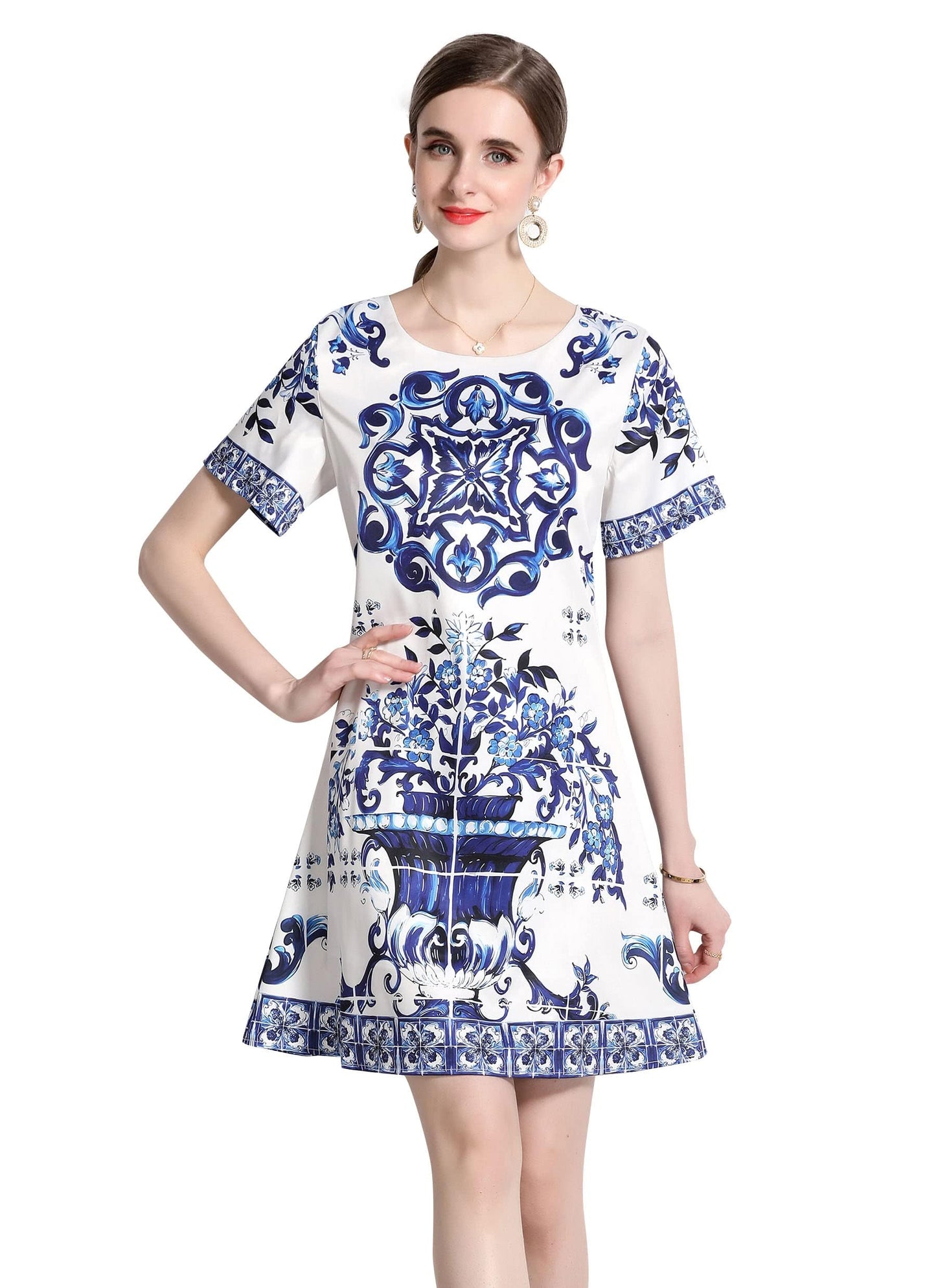 Women's Floral Print Short Sleeve Casual A-line Mini Dress