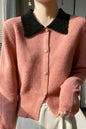 Women's Lapel V Neck Cardigan Sweater Knit Blouse