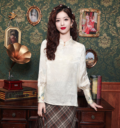 Women's Embroidery Elegant Jacquard Blouses - LAI MENG FIVE CATS