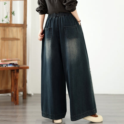 Vintage Washed Wide-Leg Jeans with Boho Embroidery