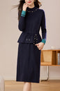 Women's Mock Neck Wool Sweater Drawstring Waist Dress