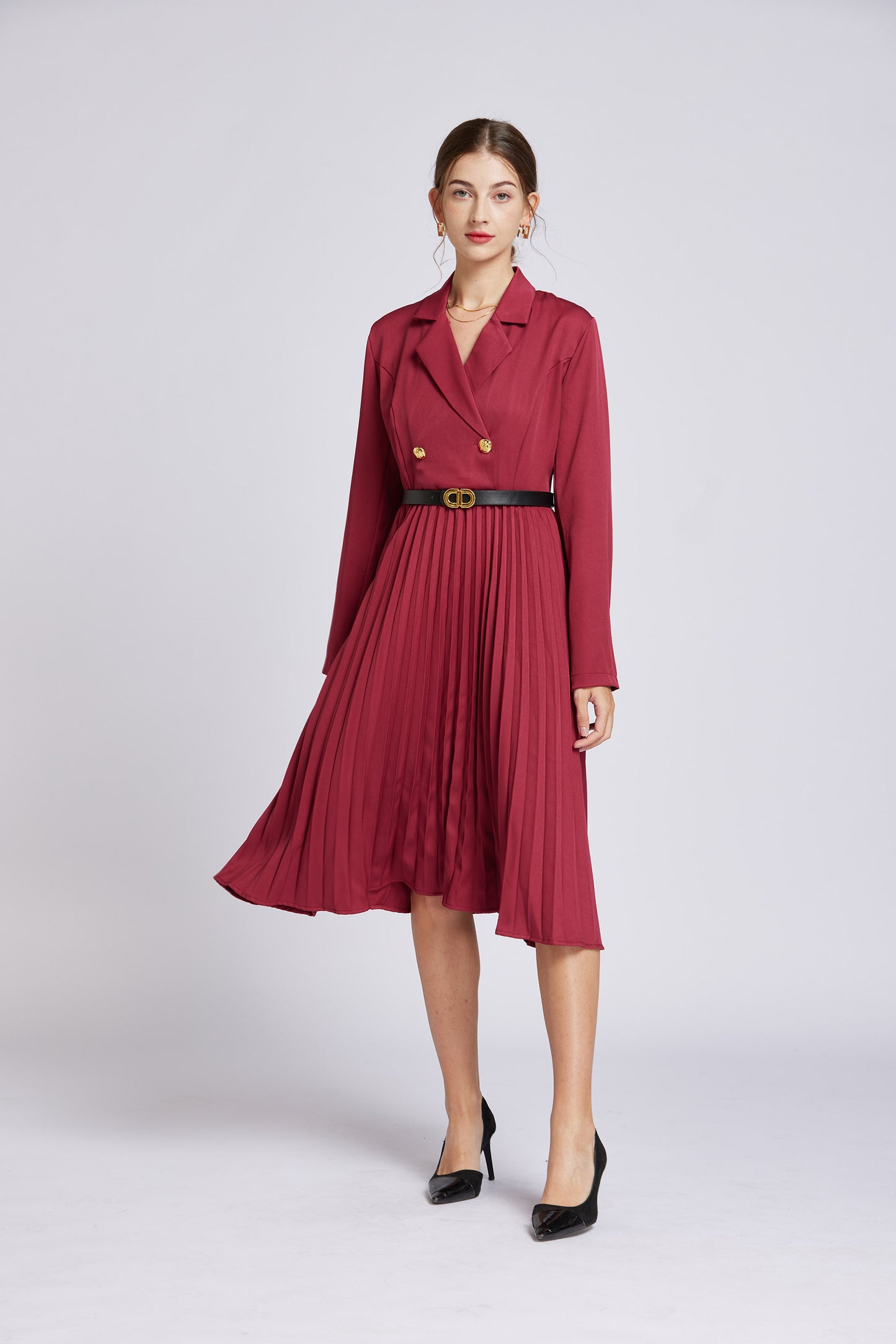 FSY-Women's Lapel Neck Double Breasted Blazer Dress