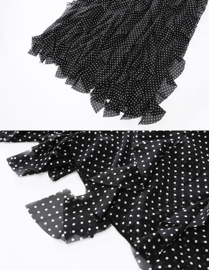 Black Polka Dot Ruffle Chiffon Maxi Dress