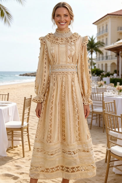 Elegant French-Inspired Lace Hollowed-out Maxi Dress