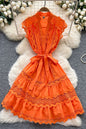 Women's Lace Sleeveless V-Neck Ruffle Midi Dress