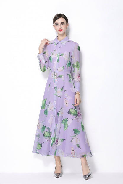 Women's Floral Print Button Up Split Maxi Dress