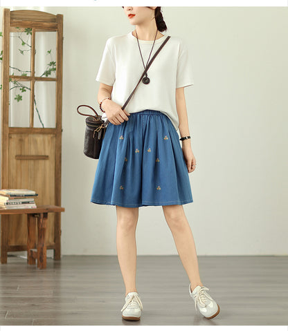 Women's High Waisted Baggy Jean Wide Leg Denim Shorts - LAI MENG FIVE CATS