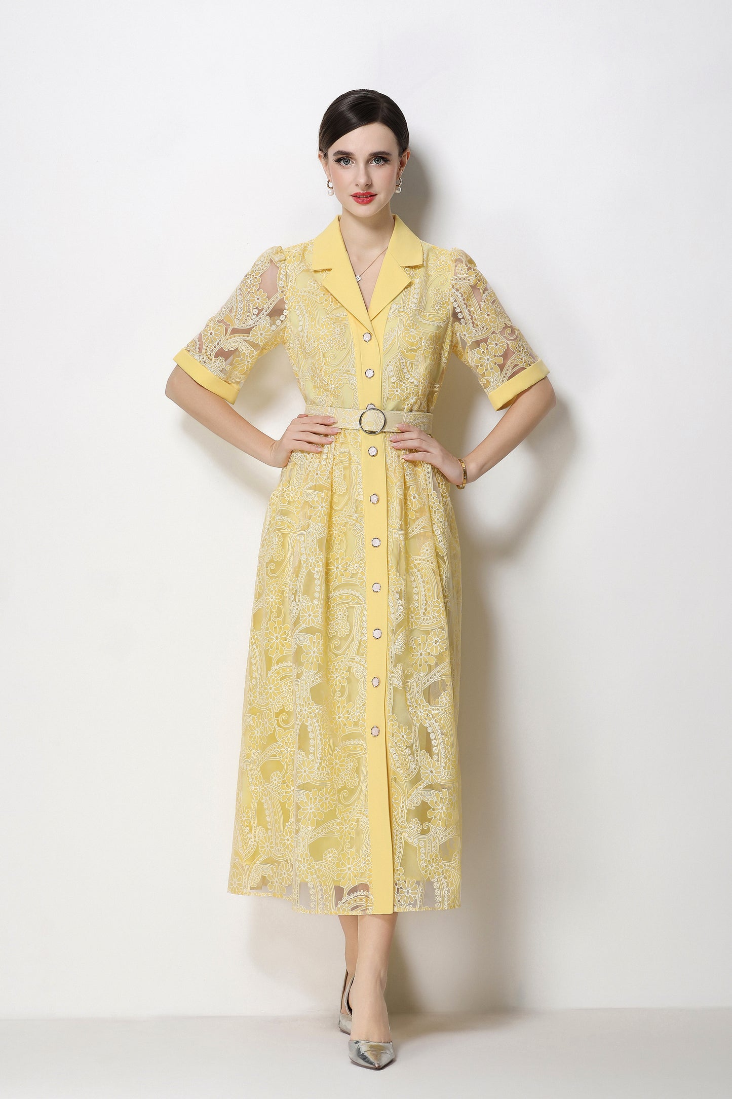 Elegant Lace Mesh Midi Dress for Women