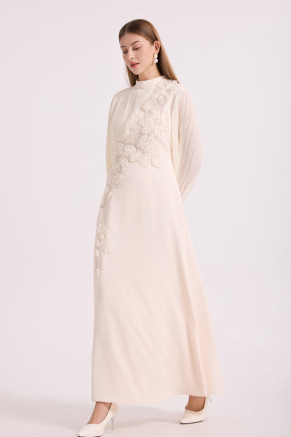 Romantic 3D Flower Lantern Sleeve Maxi Evening Formal Dress