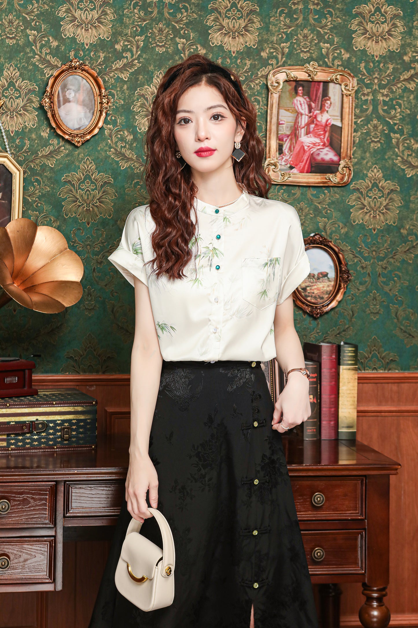 Women's Chinese Style Silk Satin Jacquard Blouse