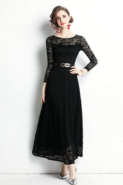 SSY-Women's 3/4 Sleeve Lace Overlay Maxi Dress