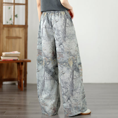 Women's Wide Leg Jeans Lightweight Wasited Elastic Print Y2K Pants - LAI MENG FIVE CATS