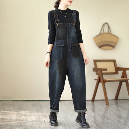 Stretchy Loose Bib Overalls with Pockets