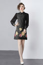 Vintage Women's Elegant Embroidered Hight Neck Mini Dress