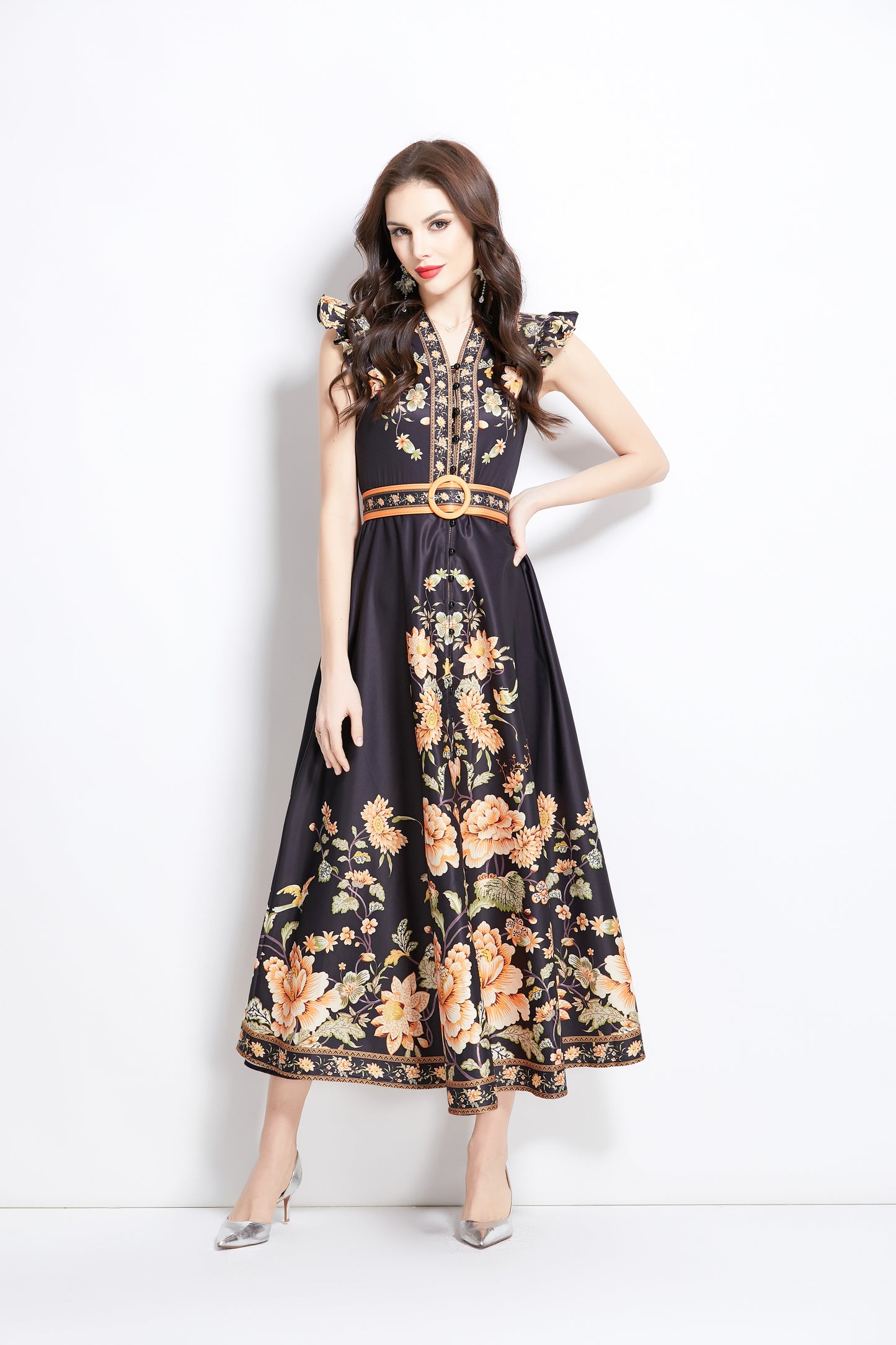 Women's Floral Print V-Neck Sleeveless Maxi Dress