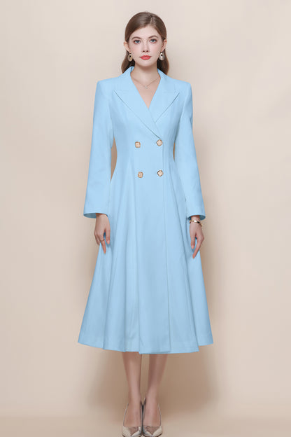 Women's Pea Coat Notch Lapel Trench Coat Midi Dress