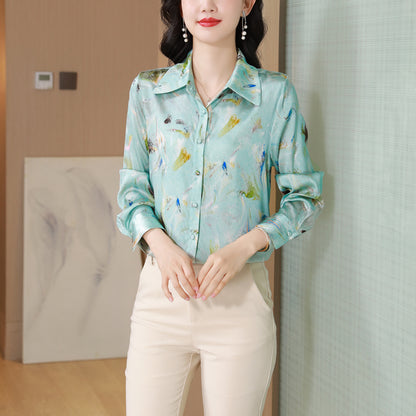 Women's Collared Floral Print Shirt Blouse Tops