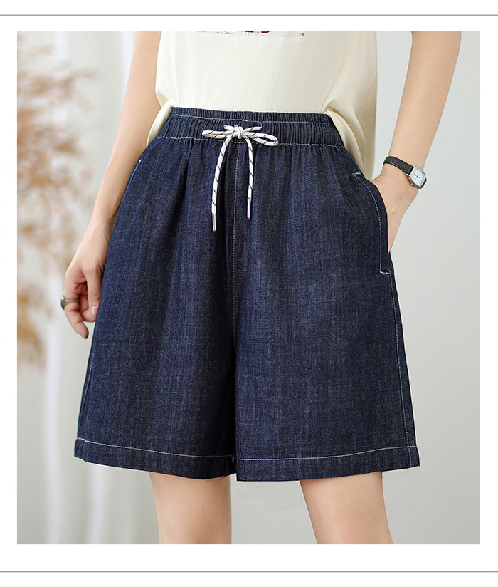 Women's Baggy Pull On Jeans Ripped Denim Shorts - LAI MENG FIVE CATS