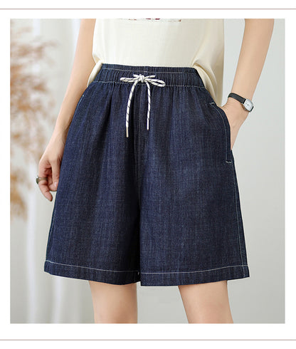 Women's Baggy Pull On Jeans Ripped Denim Shorts - LAI MENG FIVE CATS