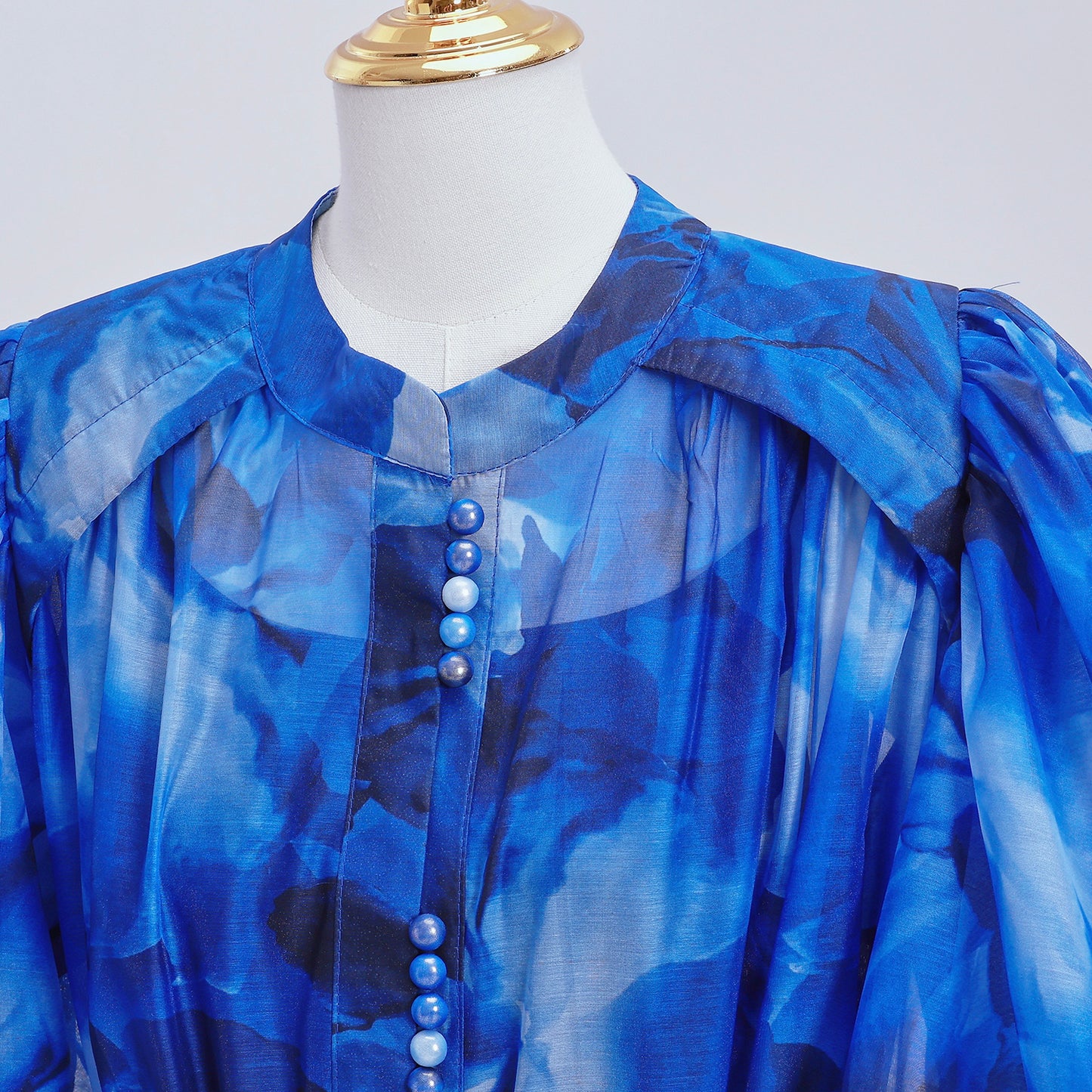 Women's Floral Print Puff Sleeve Fishtail Loose Maxi Dress