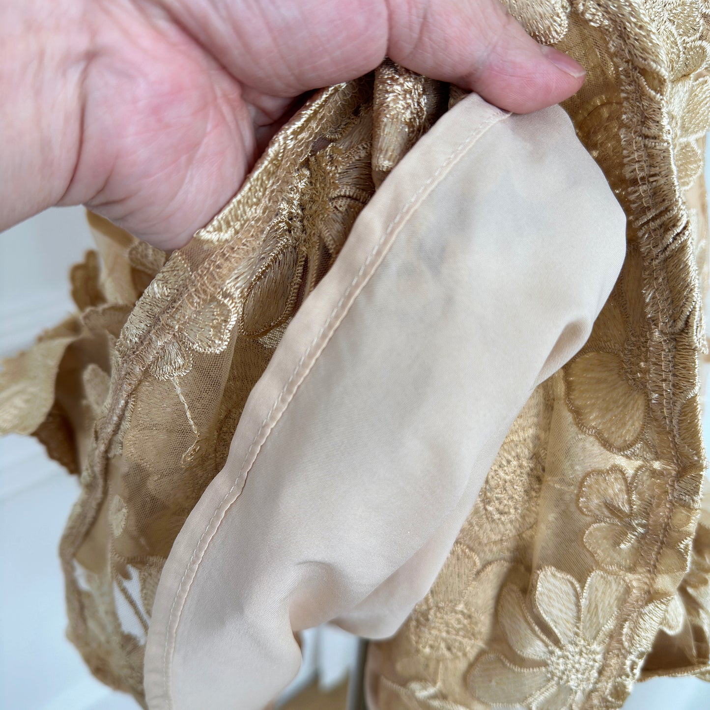 Khaki Floral Embroidered V-neck Elegant Mini Dress