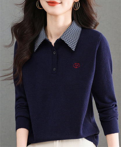 Plaid Collar Knit Sweater | Contrast Collar Pullover