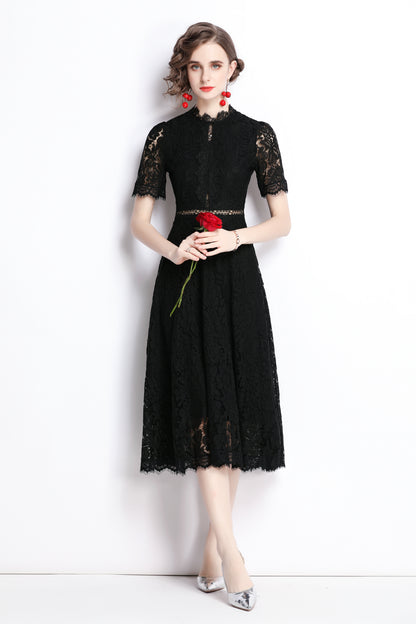 SSY-Women's Short Sleeve Lace Cocktail Midi Dress
