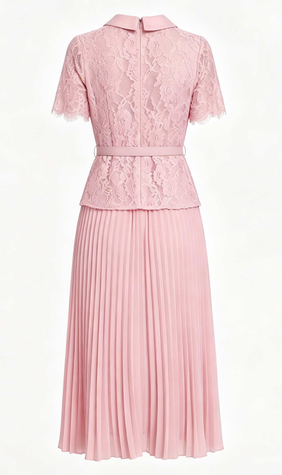 Lace Pleated Midi Dress | Elegant Fake Two-Piece Collared Dress