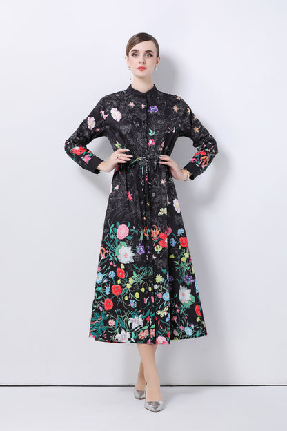Women's Floral Print Flowy Button Split Maxi Dress
