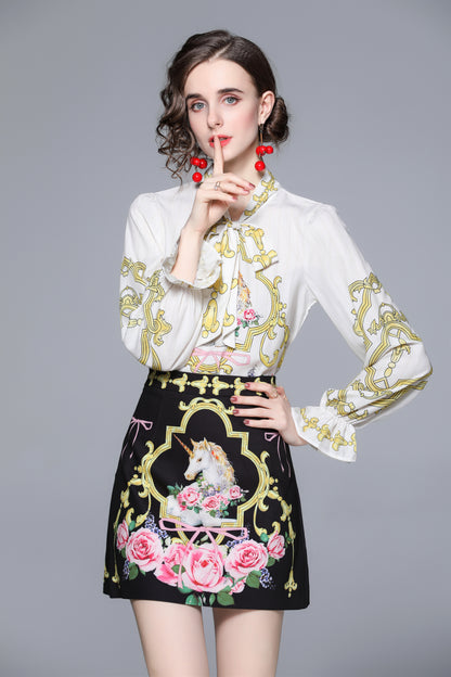 SSY-Women's 2 Piece Skirt Set Floral Tie V-neck Mini Dress