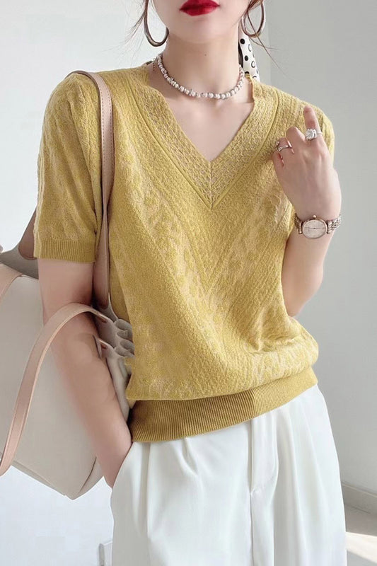 Women's V-Neck Pullover Shirt Thin Knitted Tops
