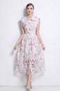 Women's Hollow Lace Print Sleeveless Midi Dress