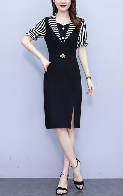 Women's Short Sleeve Pocket Work Office Suit Dress - LAI MENG FIVE CATS