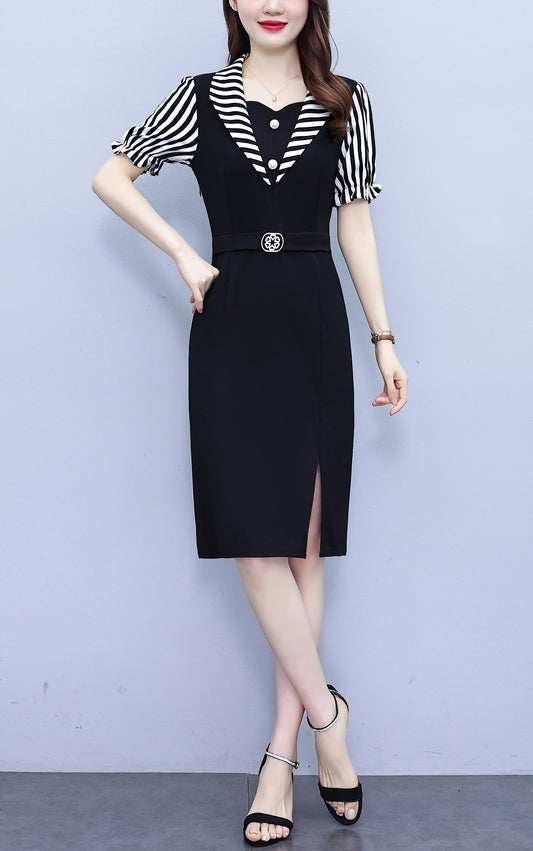 Women's Short Sleeve Pocket Work Office Suit Dress - LAI MENG FIVE CATS