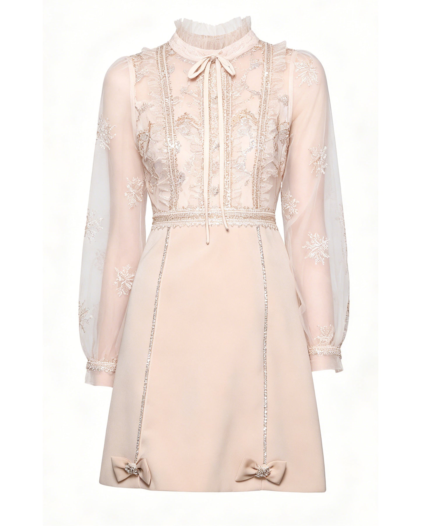 LAI MENG FIVE CATS Embroidered Mesh Bow-Tie Mini Dress - LAI MENG FIVE CATS