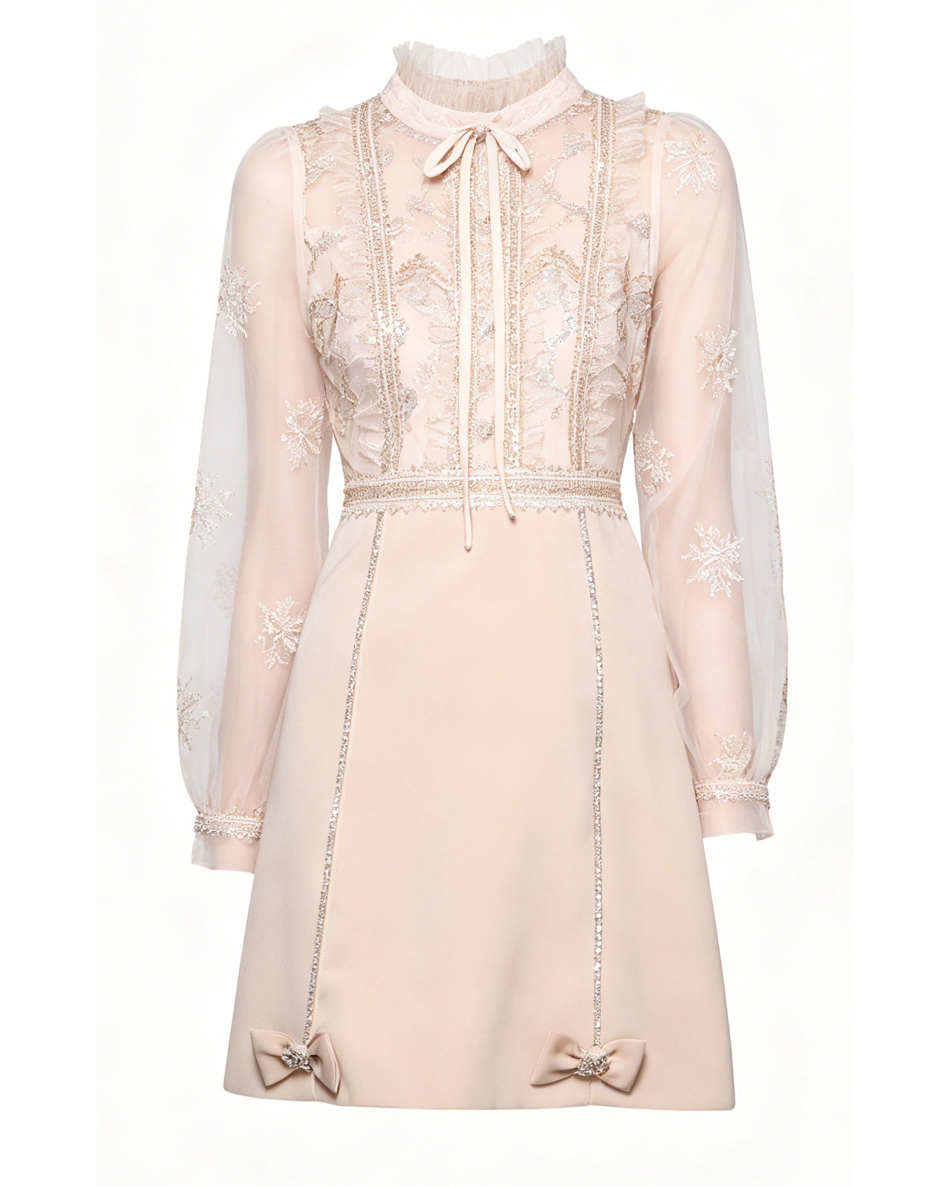 LAI MENG FIVE CATS Embroidered Mesh Bow-Tie Mini Dress - LAI MENG FIVE CATS