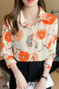 BK-Elegant Collared Floral Print Button Blouse Tops