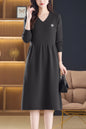 Women's Sweater V Neck Knit  High Waist Midi Dress