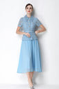 French Chic Lace Pleated Midi Dress with Belt
