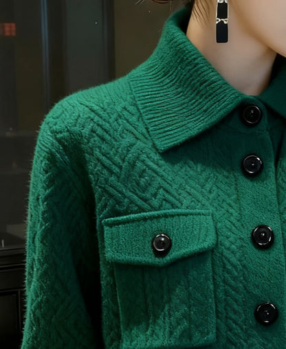 28694 Emerald Green Textured Knit Polo Sweater