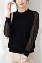 Women's Sweater Puff Sleeve Patchwork Lace Tops