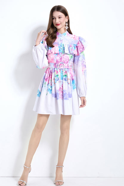 Women's Floral Print Ruffles Trendy Mini Dress