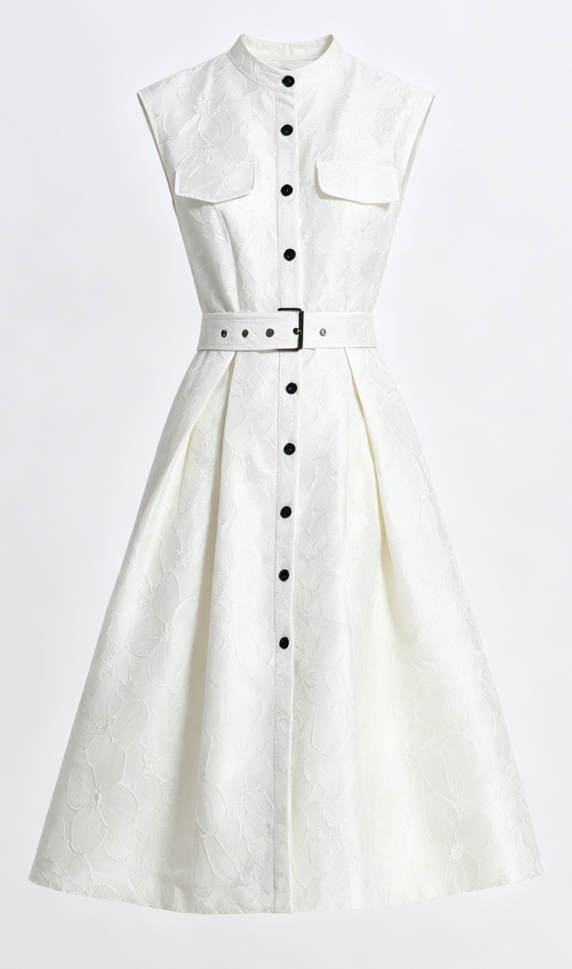 White Jacquard Midi Dress for Elegant Summer Evenings - LAI MENG FIVE CATS