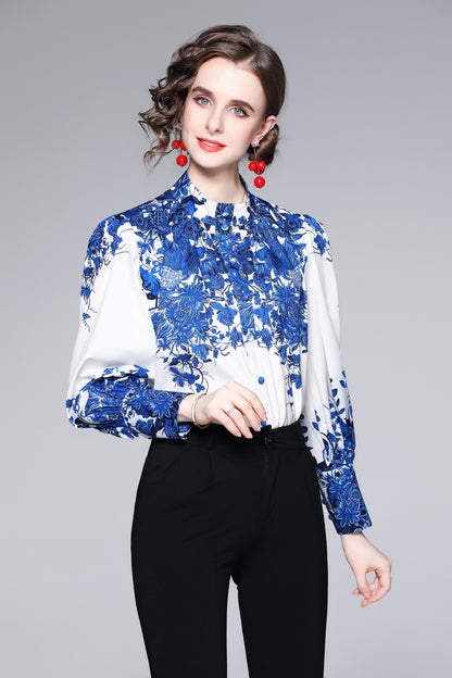 ESY-Women's Button Floral Print Shirt Loose Blouses Tops